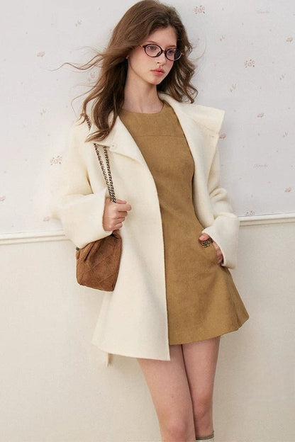Detachable Cape Collar A-Line Wool Coat