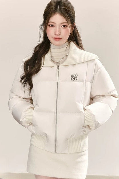 White Lapel Down Jacket