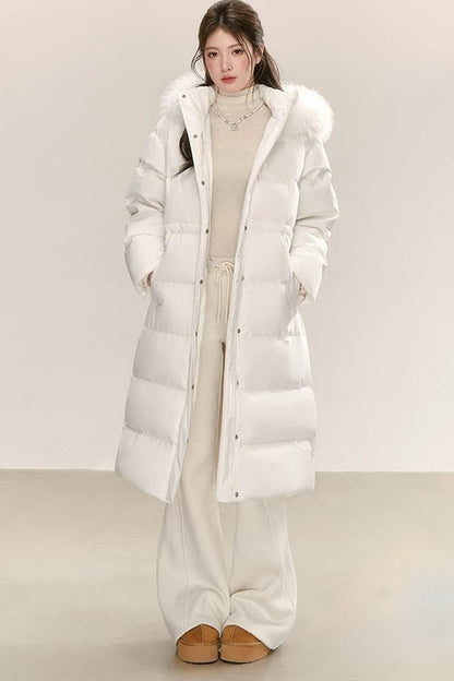 White Raccoon Fur Collar Down Jacket