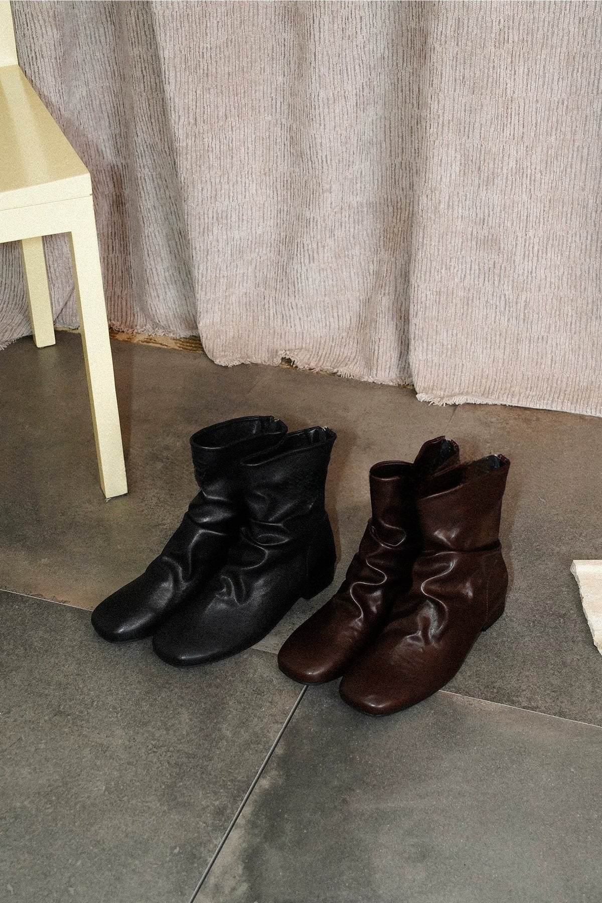 Brown Leather Thick-Soled Slouchy Boots