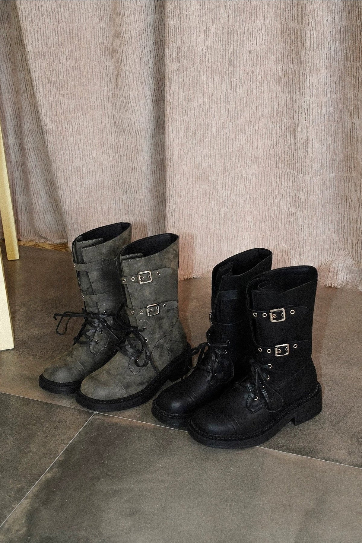Thick-Soled Lace-Up Buckle Riding Boots
