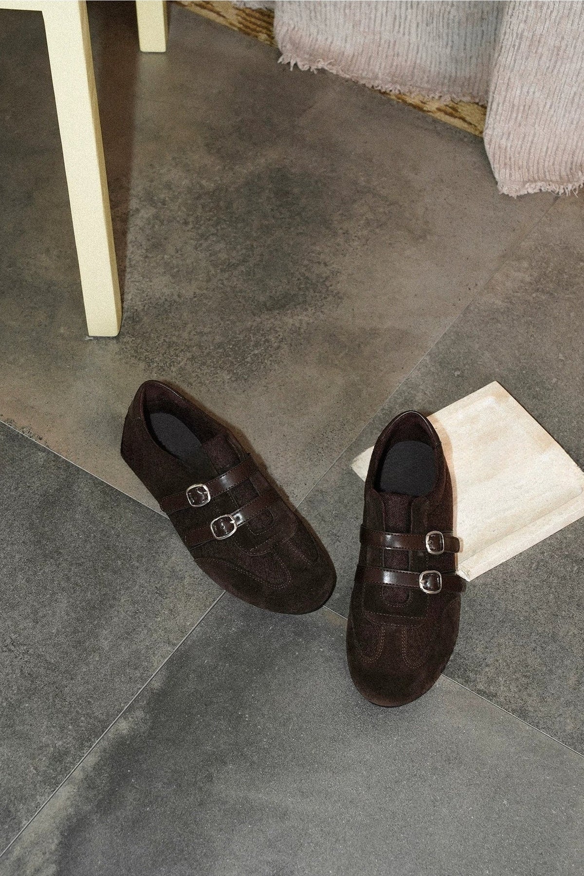 Brown Double Buckle Soft Sole Shoes