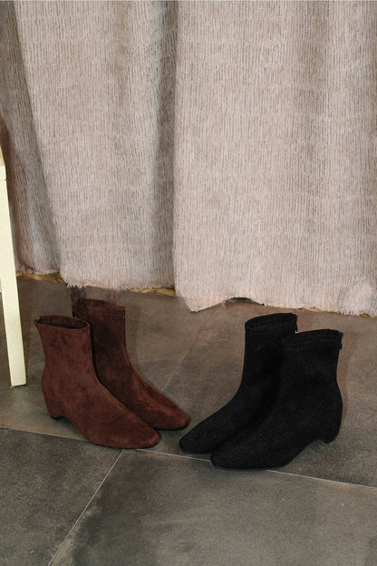 Chunky Heel Elastic Suede Ankle Boots