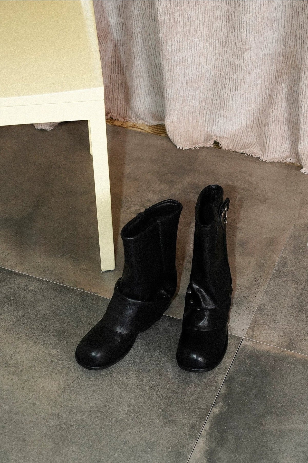 Genuine Leather Wide Shaft Belt Buckle Boots