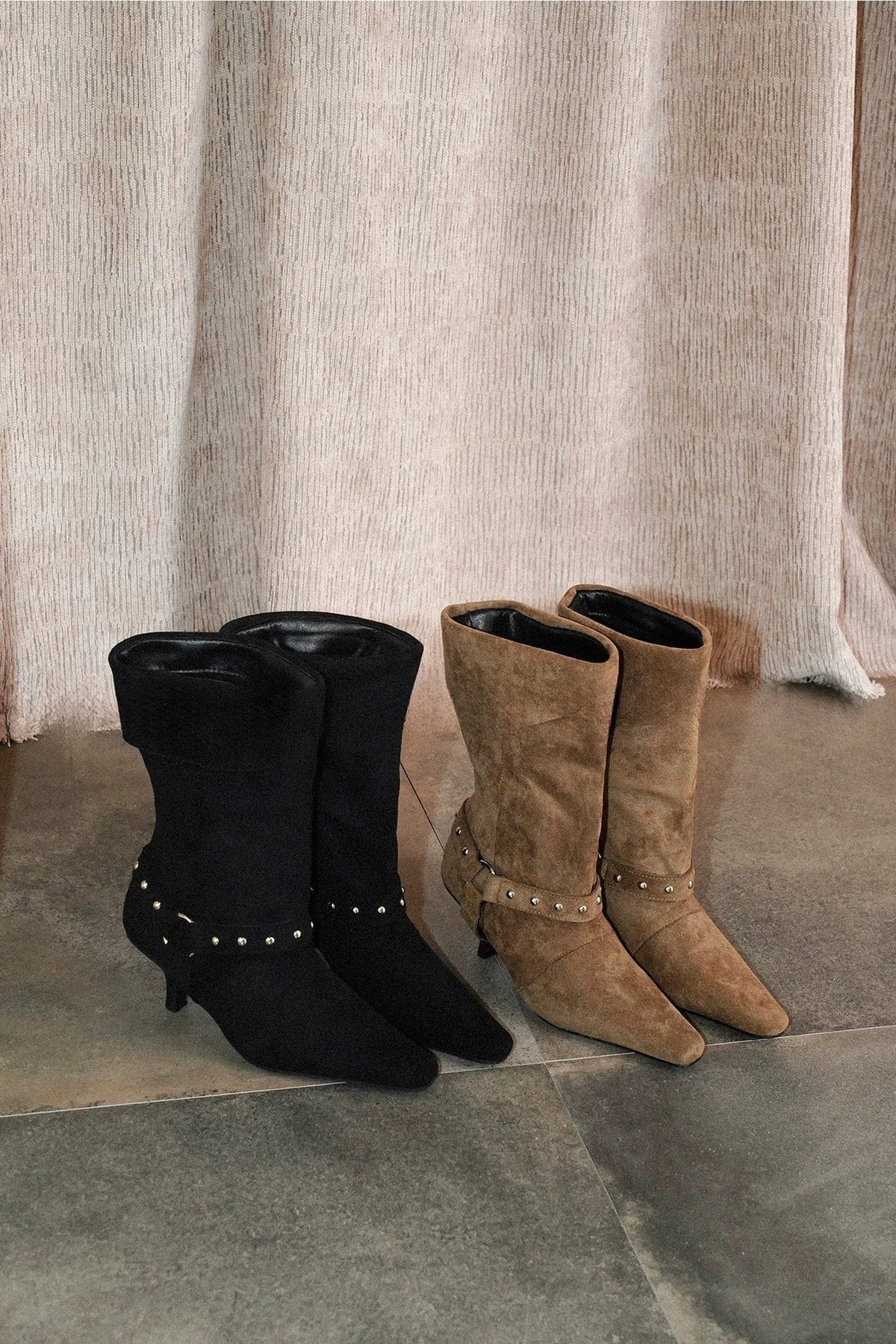 Black Studded Suede Ankle Boots