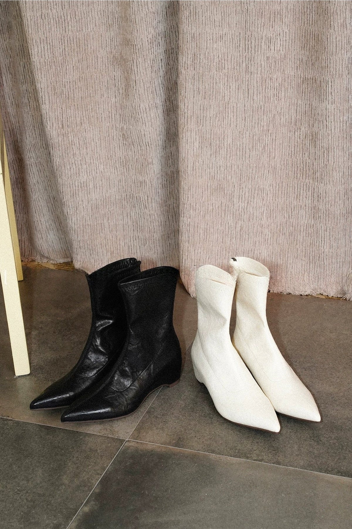 Pointed-Toe Black Leather Ankle Boots