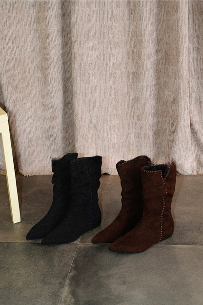 Retro Suede Western Mid-Calf Boots