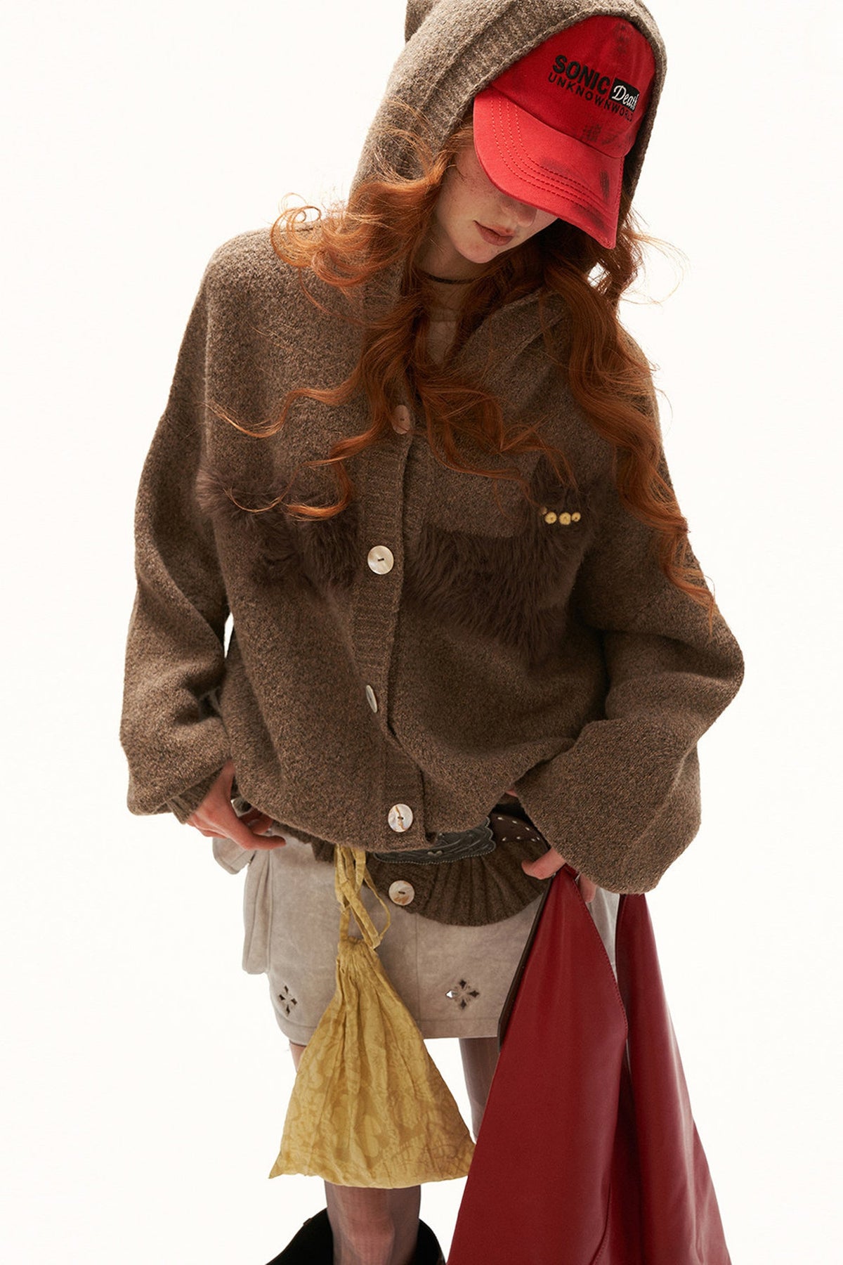 Cat Silhouette Hooded Air Fleece Cardigan