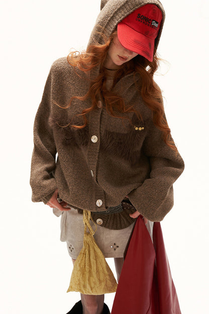 Cat Silhouette Hooded Air Fleece Cardigan