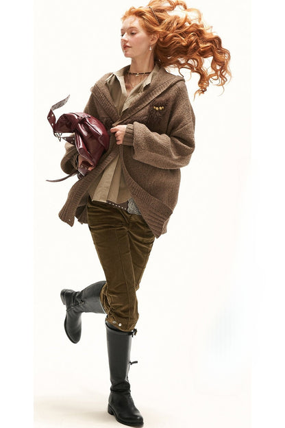 Cat Silhouette Hooded Air Fleece Cardigan