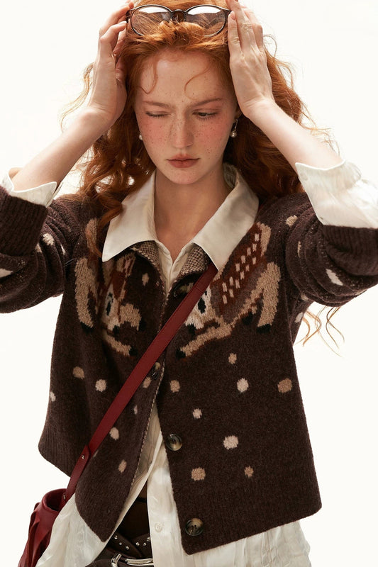 Deer Wool Knit Short Cardigan