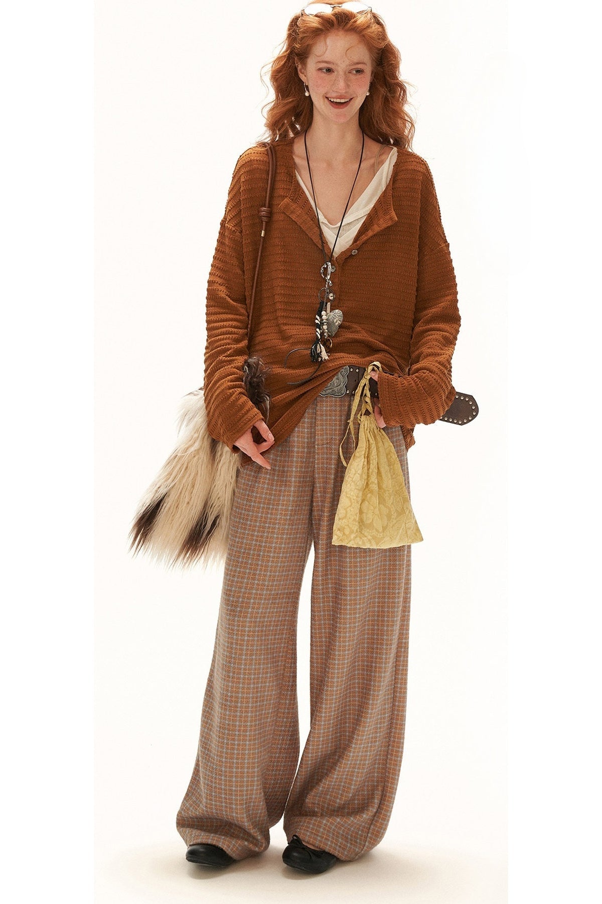 Retro Plaid Woolen Wide-Leg Pants