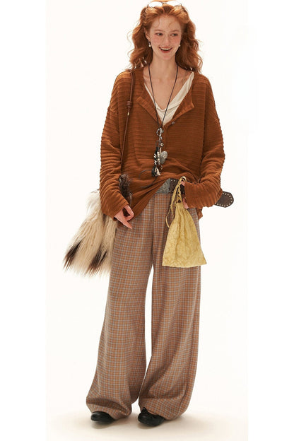 Retro Plaid Woolen Wide-Leg Pants
