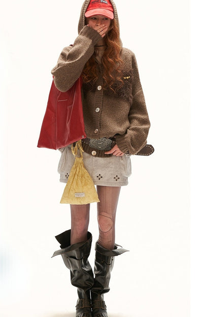 Dense Weave Velvet Flap Pocket Pantskirt