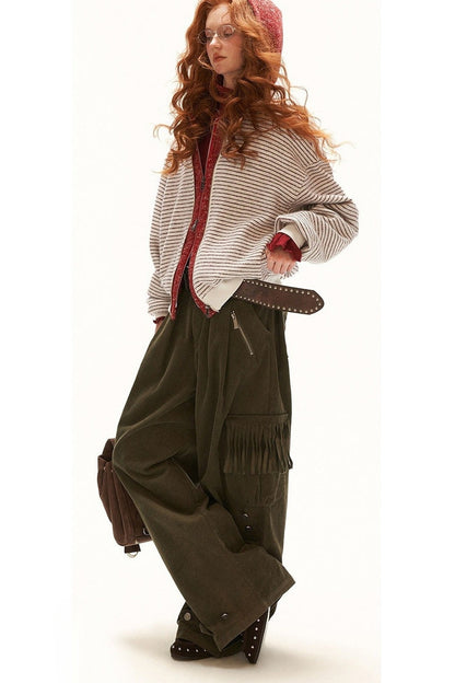 Sudadera holgada de punto a rayas con capucha