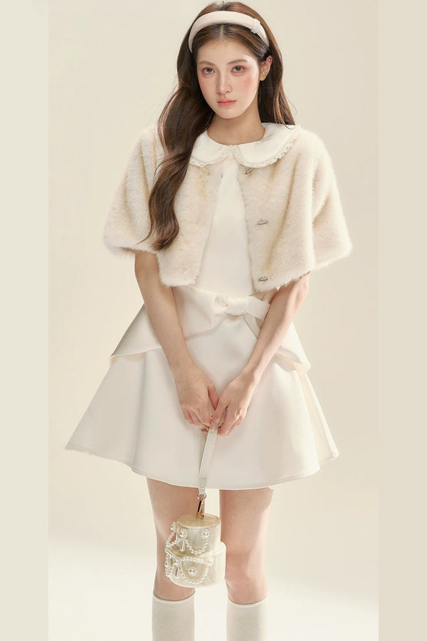 White Bow Collar Dress Set-Up