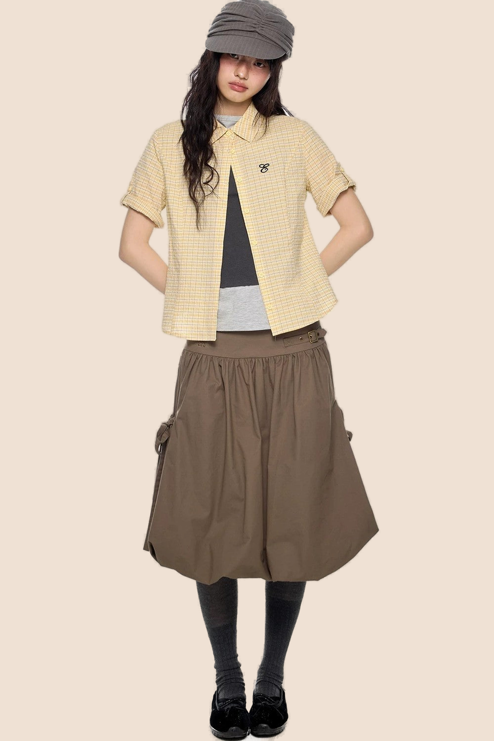 Plaid Retro Waist-Cinching Blouse