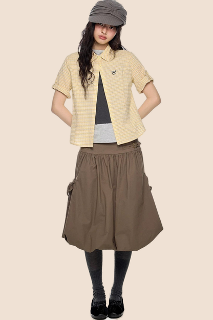 Plaid Retro Waist-Cinching Blouse