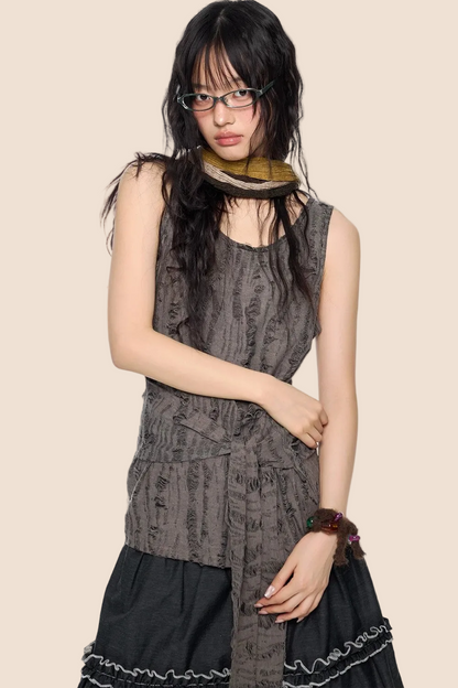 Irregular Distressed Retro Vest
