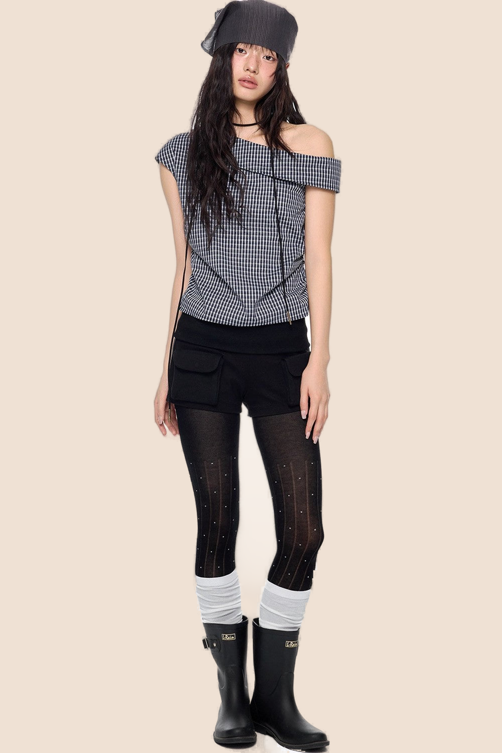 Plaid One-Shoulder Retro Top