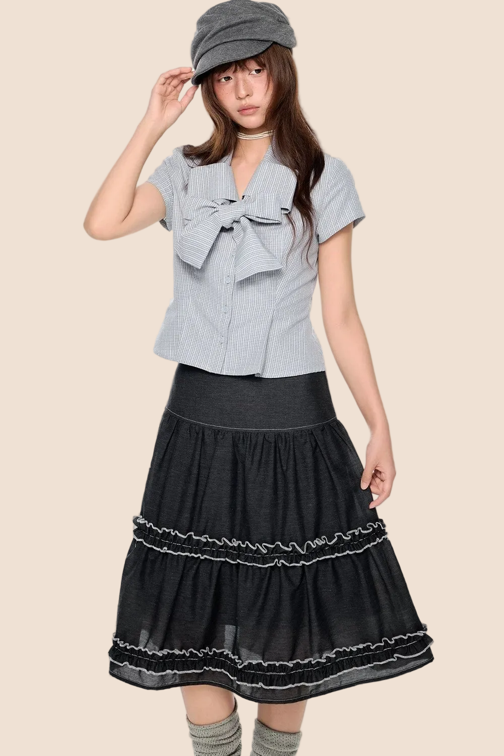Blusa preppy a righe con fiocco