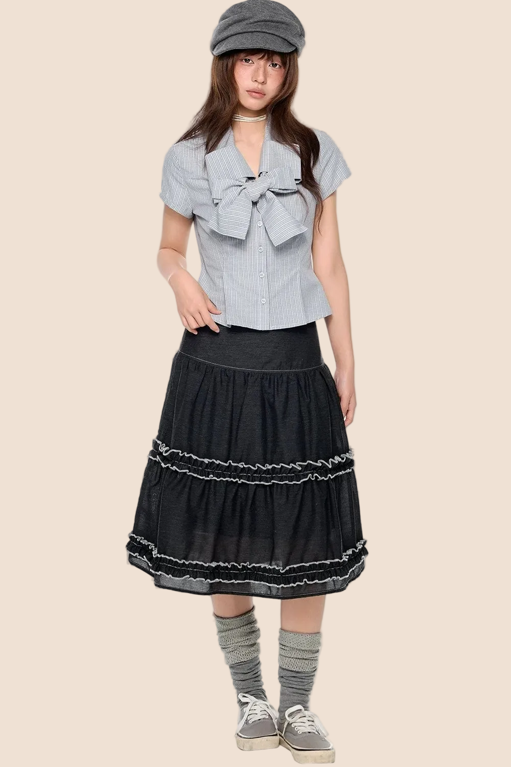 Blusa preppy a righe con fiocco