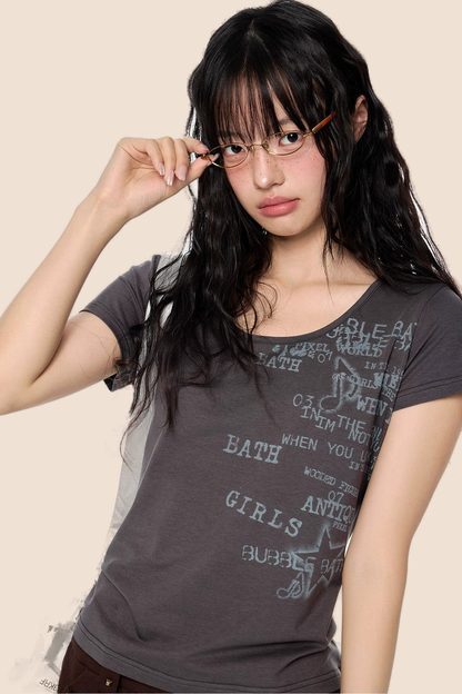 Letter Printed Retro Summer Blouse