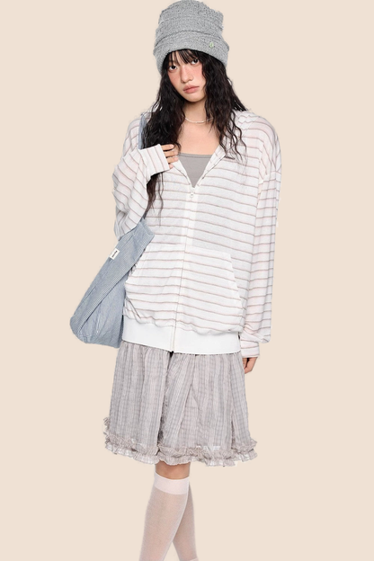 Striped Hooded Long Sleeve Jacket