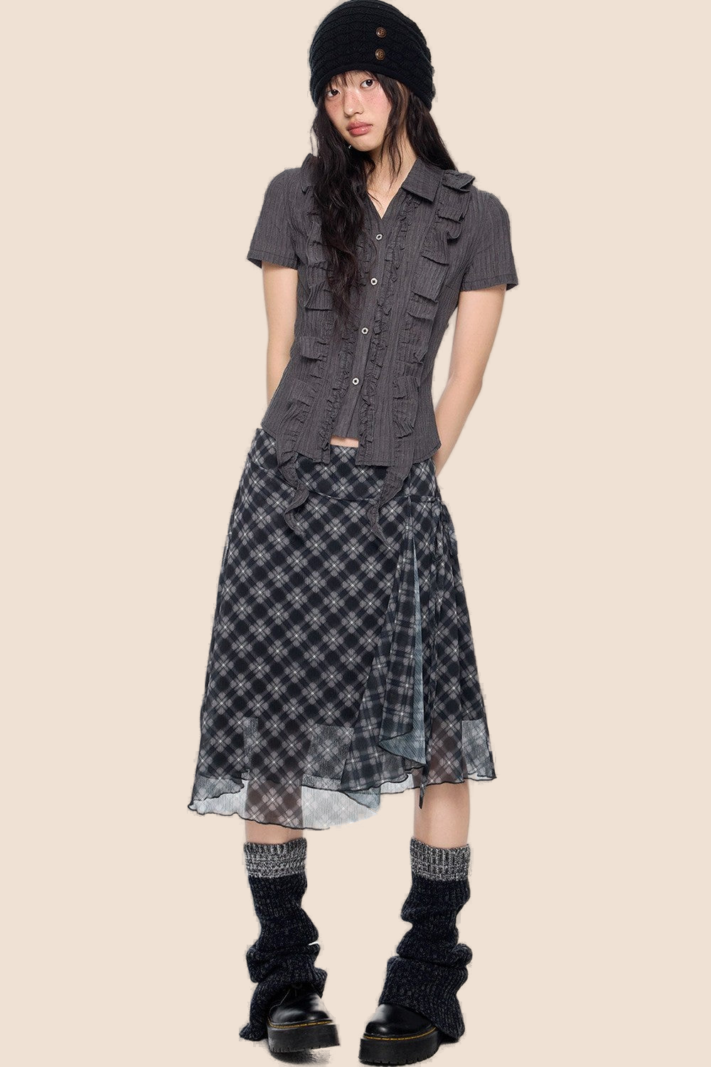 Striped Ruffle Tie Short Sleeve Blouse
