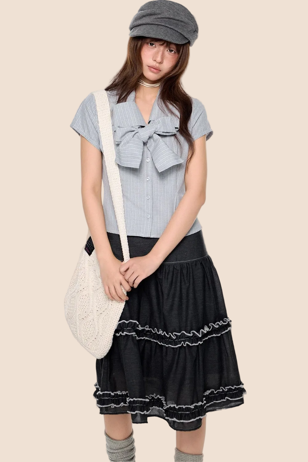 Blusa preppy a righe con fiocco