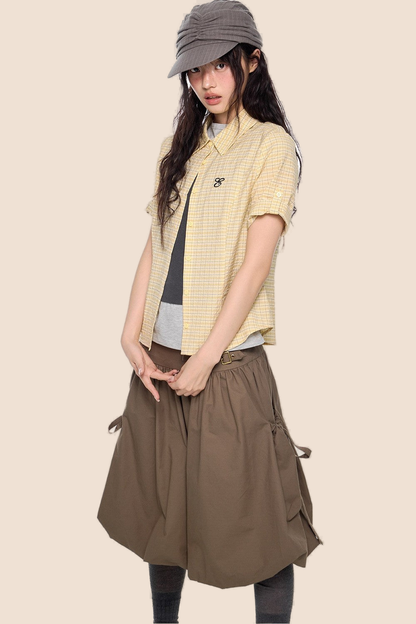 Plaid Retro Waist-Cinching Blouse