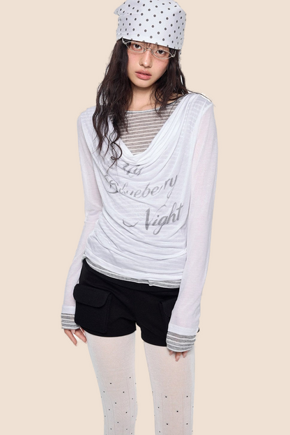 Long Sleeve Swing Collar Printed Top