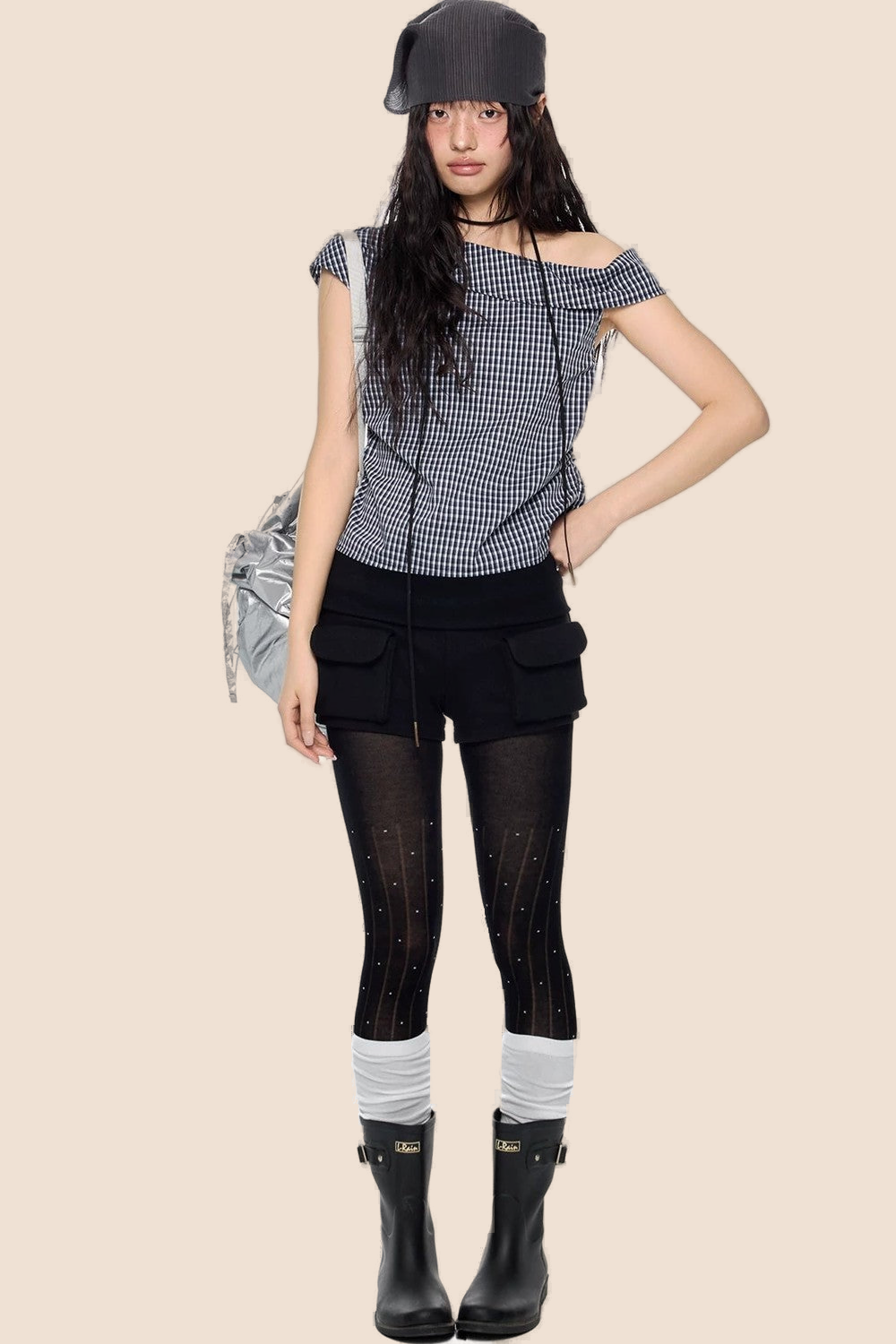 Plaid One-Shoulder Retro Top