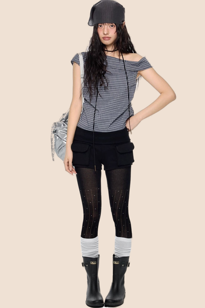 Plaid One-Shoulder Retro Top