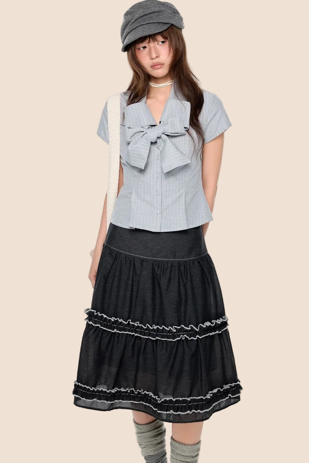 Blusa preppy a righe con fiocco