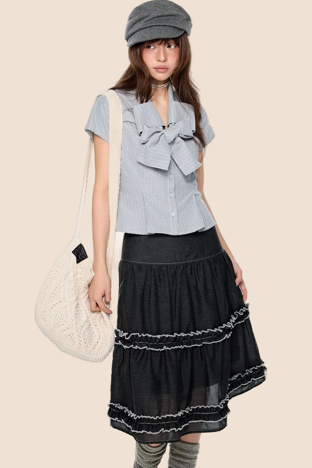 Blusa preppy a righe con fiocco