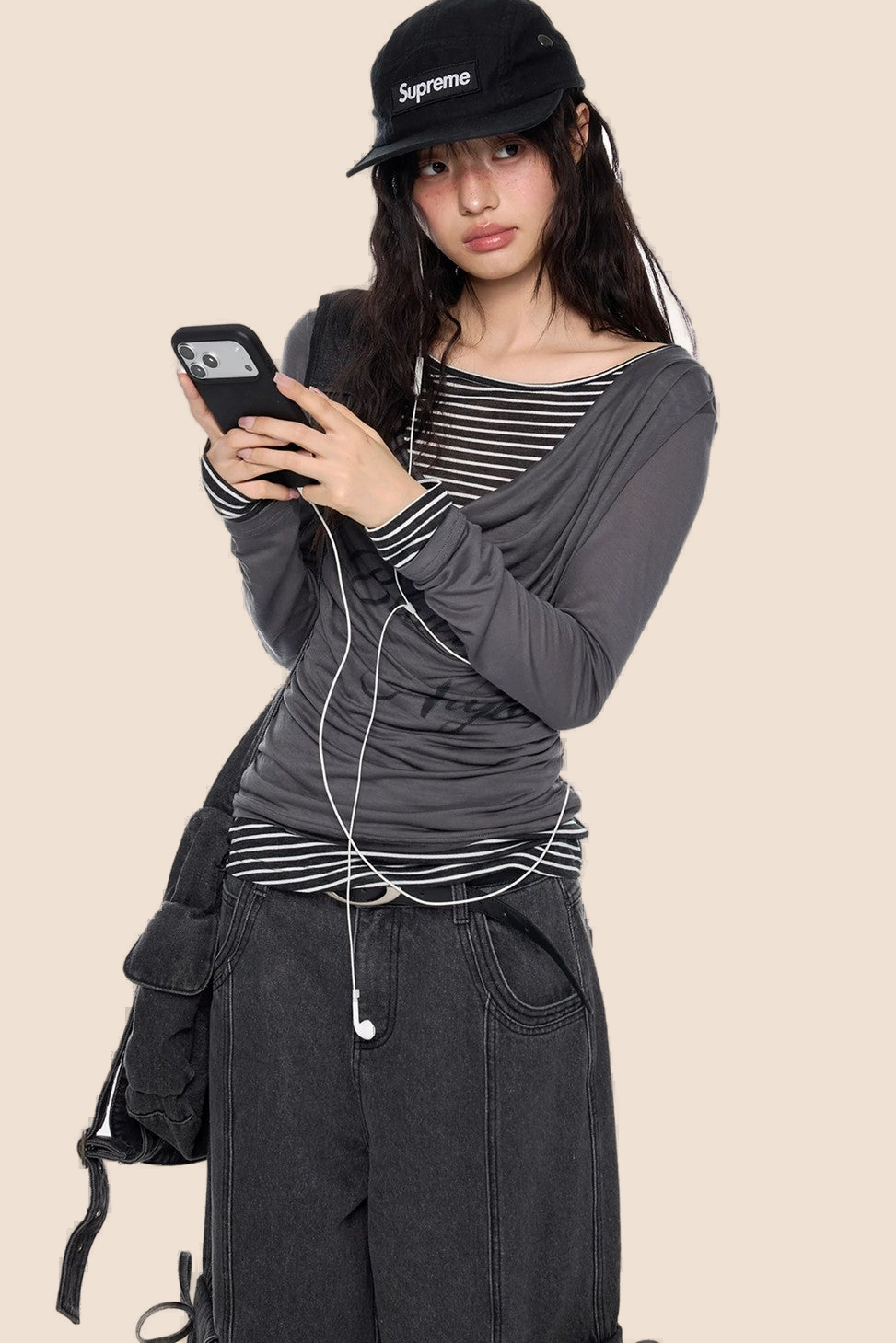 Long Sleeve Swing Collar Printed Top