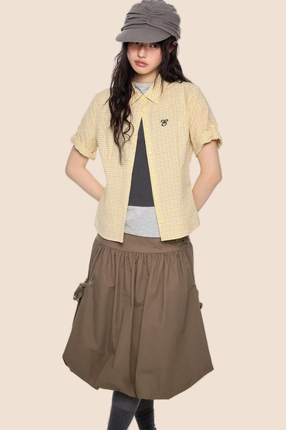 Plaid Retro Waist-Cinching Blouse