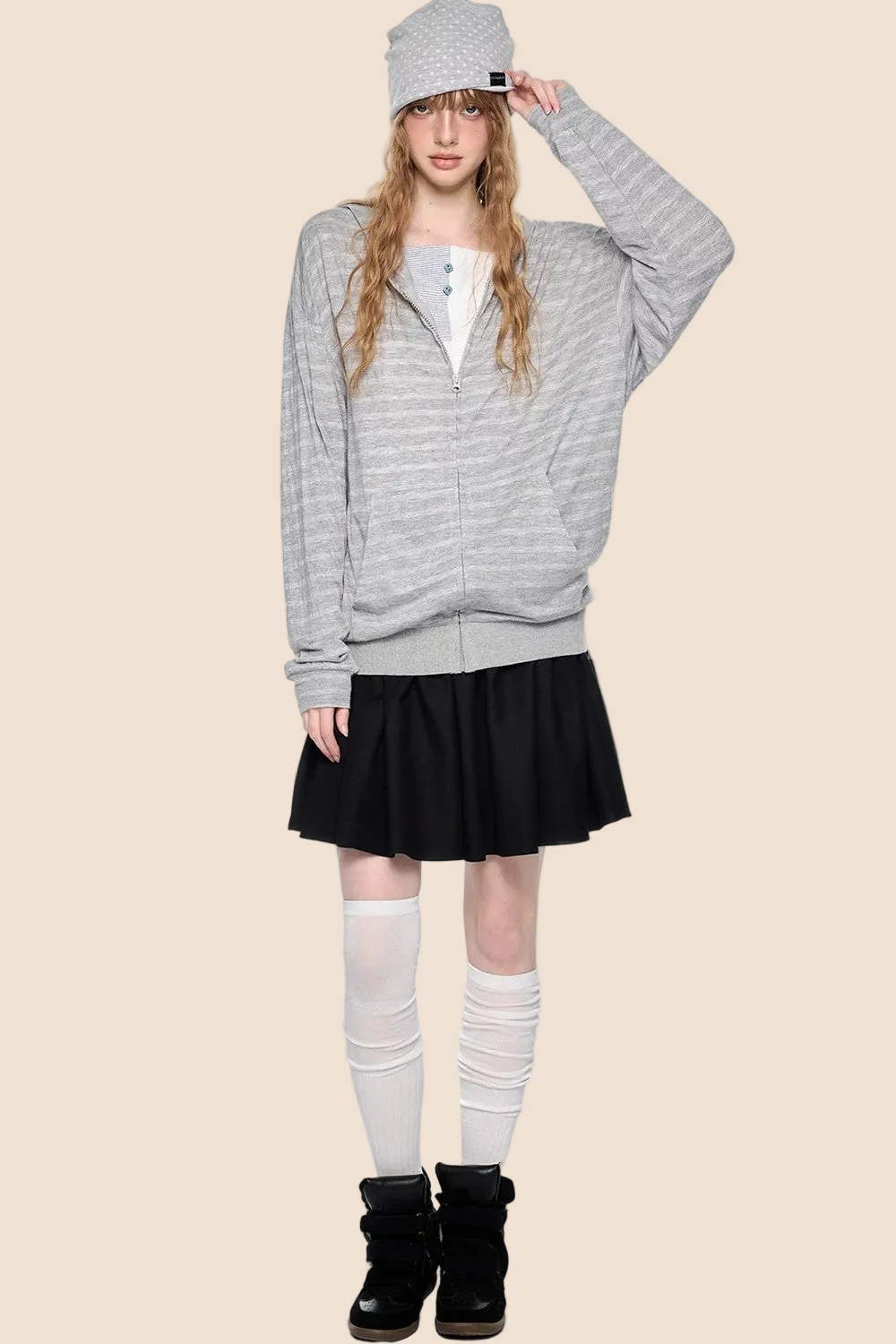 Striped Hooded Long Sleeve Jacket
