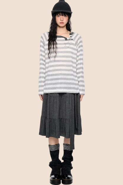 Deconstructed Striped Star Print Long Sleeve Tee