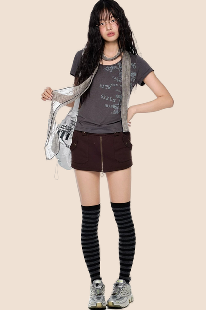 Letter Printed Retro Summer Blouse