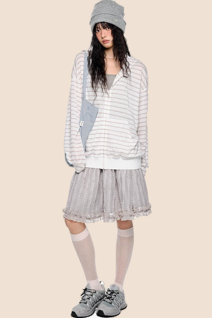 Striped Hooded Long Sleeve Jacket