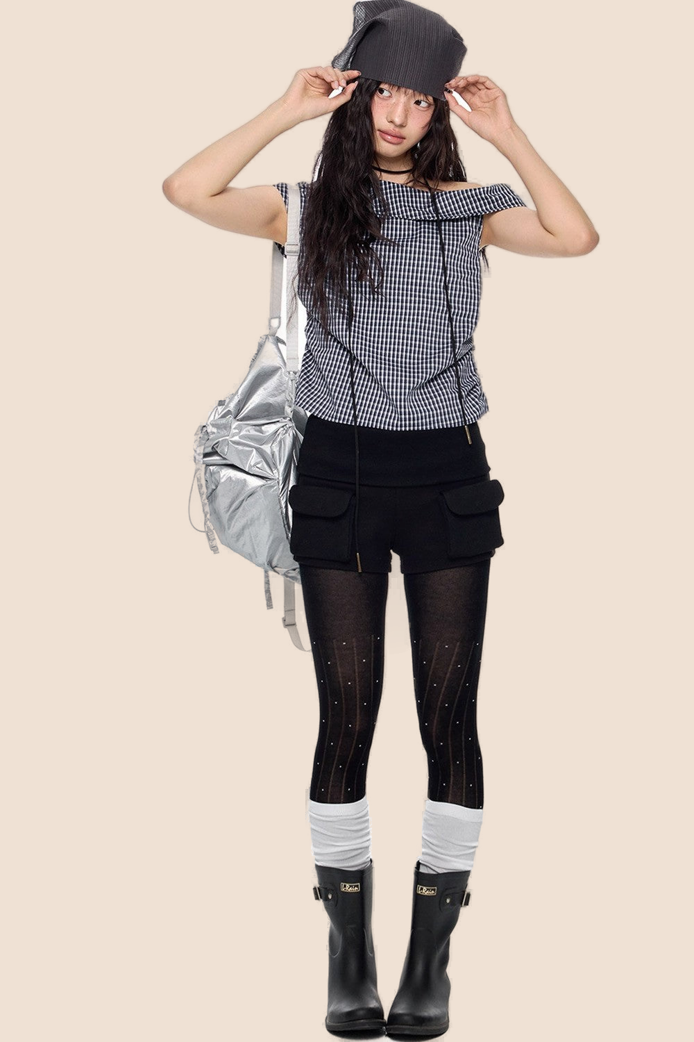Plaid One-Shoulder Retro Top