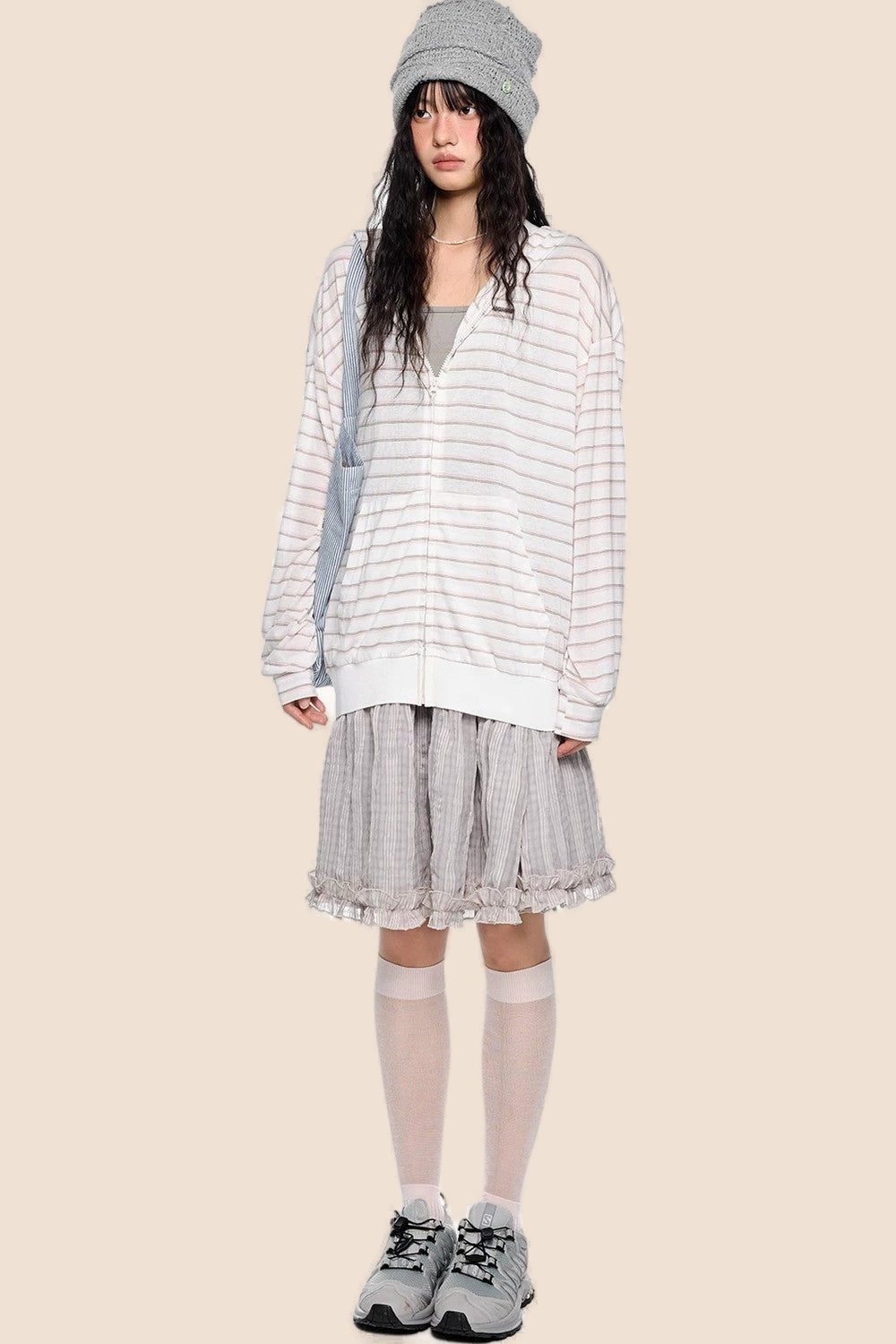 Striped Hooded Long Sleeve Jacket