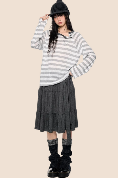 Deconstructed Striped Star Print Long Sleeve Tee