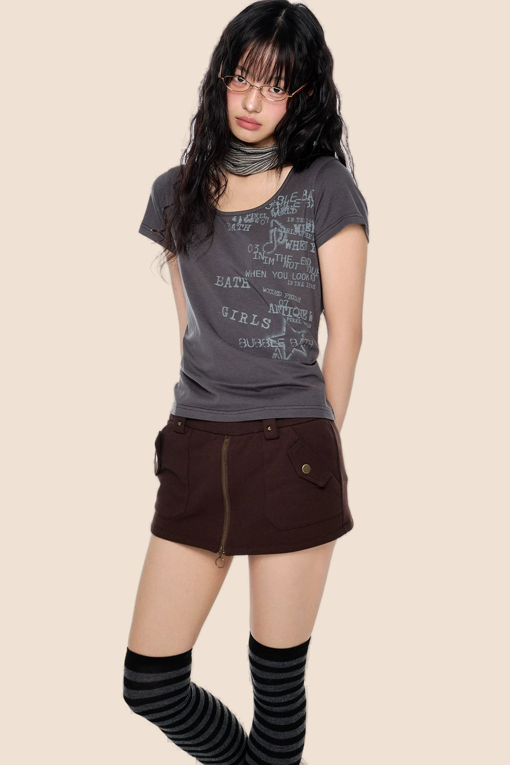 Letter Printed Retro Summer Blouse