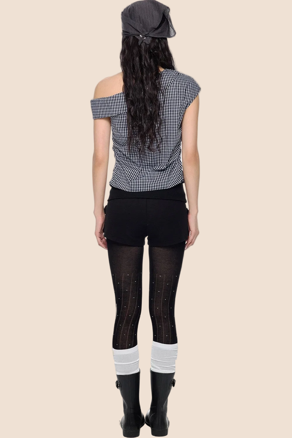 Plaid One-Shoulder Retro Top