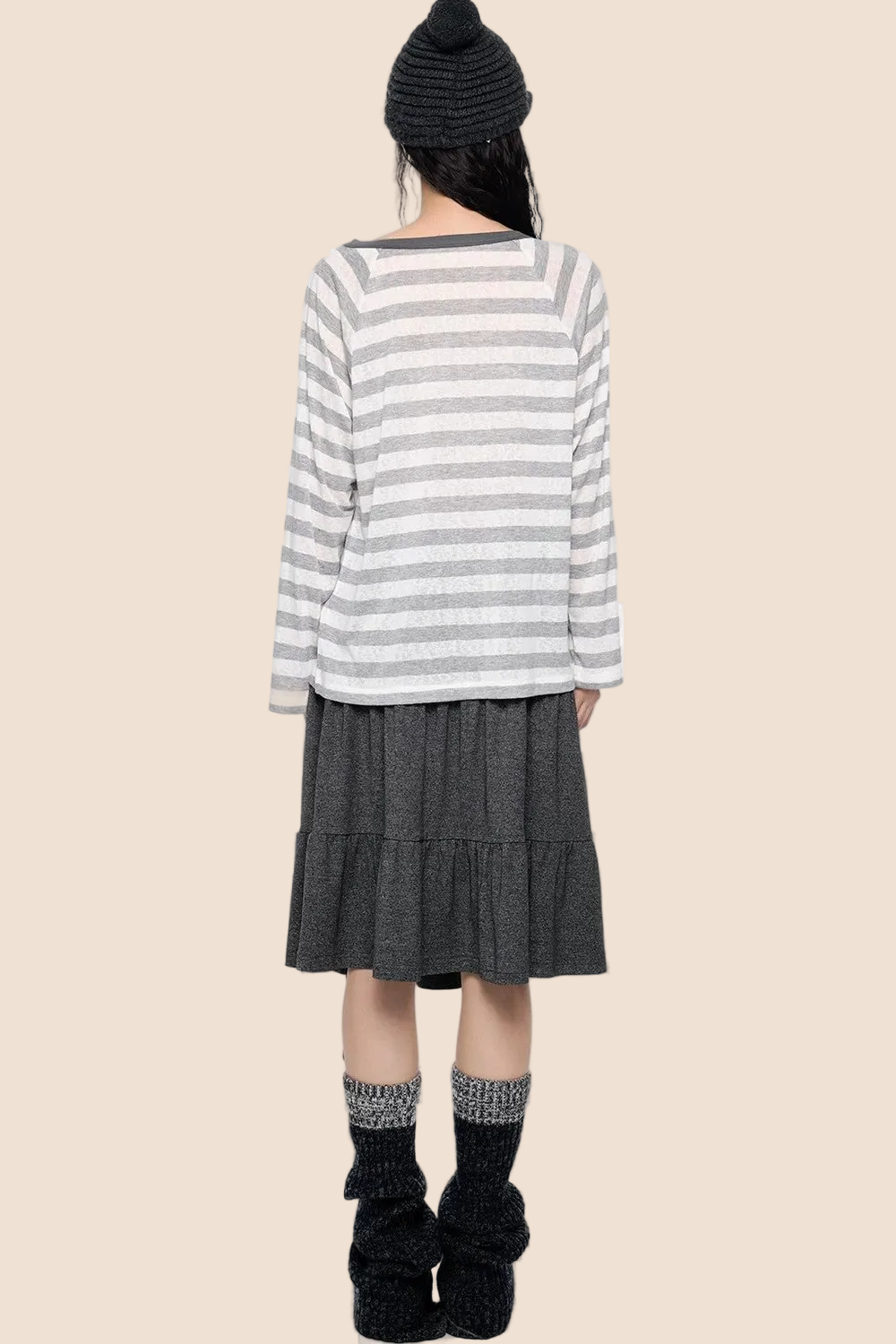 Deconstructed Striped Star Print Long Sleeve Tee