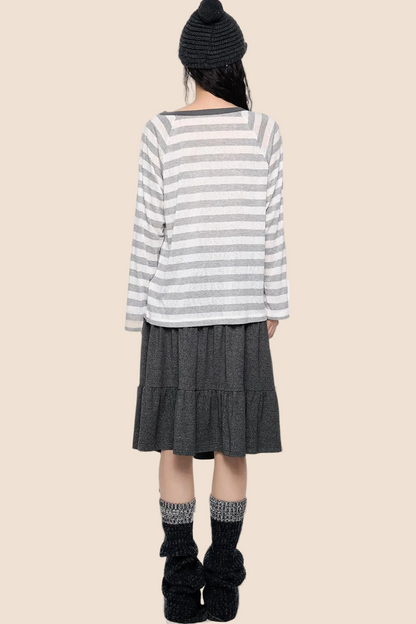 Deconstructed Striped Star Print Long Sleeve Tee