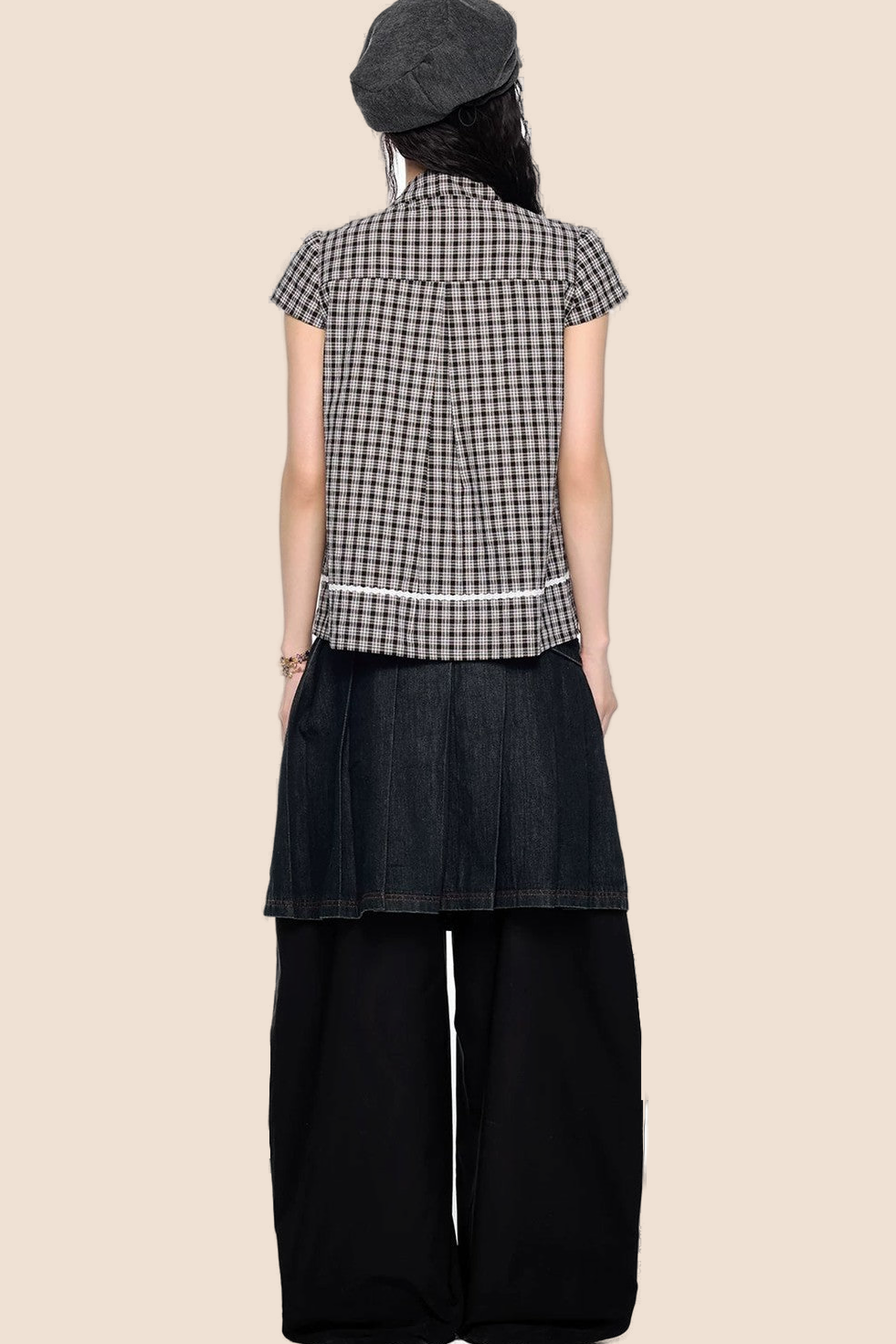 Plaid Bow Tie Color-Block T-Shirt